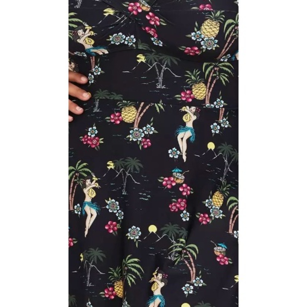 Torrid 3X Hula Girl Swim Dress Black Tropical Skirted One Piece Retro - Picture 14 of 15